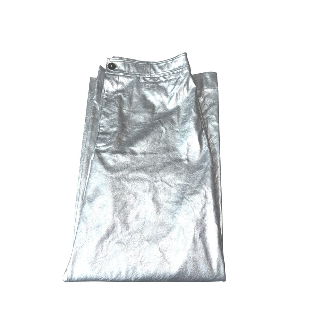 Maeve‎ Anthro The Ettie Highrise Wide Leg Crop Faux leather metallic pants 33T - Picture 4 of 13